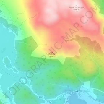 Carte topographique Ben A'an, altitude, relief