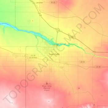 Carte topographique Twin Falls, altitude, relief