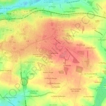 Carte topographique La Ménardière, altitude, relief