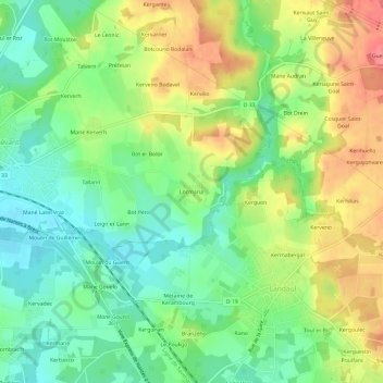 Carte topographique Locmaria, altitude, relief