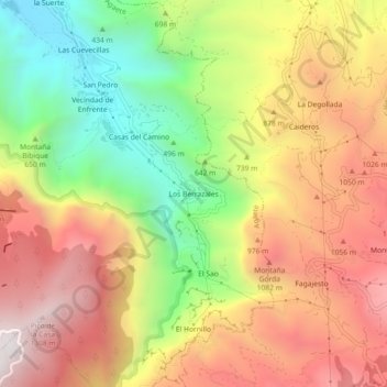 Carte topographique Los Berrazales, altitude, relief