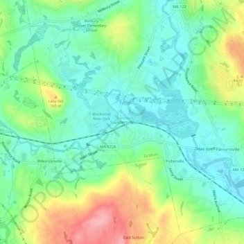 Carte topographique Saundersville, altitude, relief