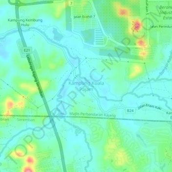 Carte topographique Kampung Kuala Pajam, altitude, relief