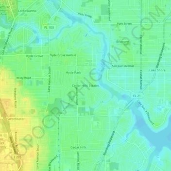 Carte topographique Cedar Hills Estates, altitude, relief