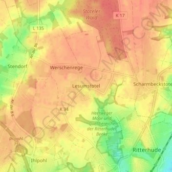 Carte topographique Lesumstotel, altitude, relief