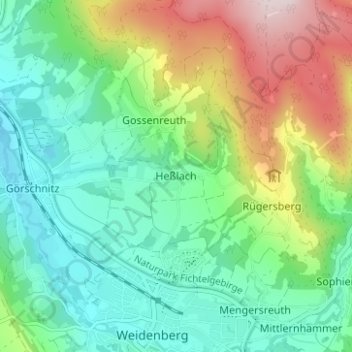 Carte topographique Heßlach, altitude, relief