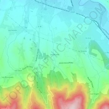 Carte topographique Les Bruzes, altitude, relief