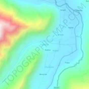 Carte topographique Panikhar, altitude, relief