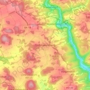 Carte topographique Gößmannsberg, altitude, relief