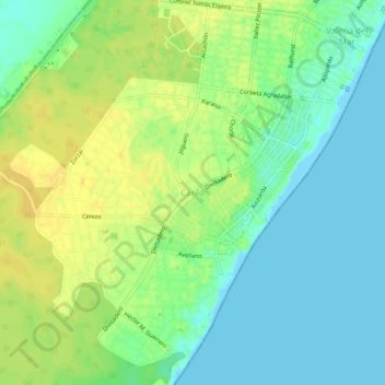 Carte topographique Cariló, altitude, relief