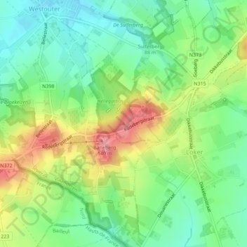 Carte topographique Rodeberg, altitude, relief