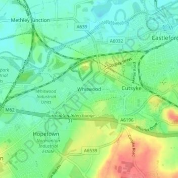 Carte topographique Whitwood, altitude, relief