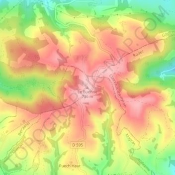 Carte topographique Le Buenne, altitude, relief