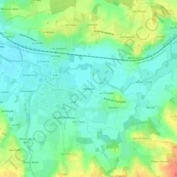 Carte topographique Dérontay, altitude, relief