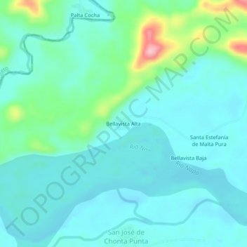 Carte topographique Bellavista Alta, altitude, relief