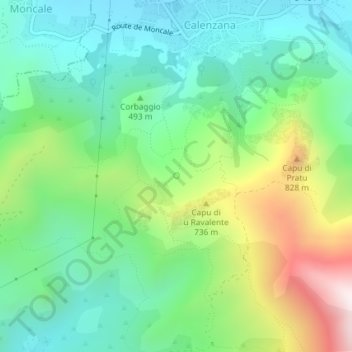 Carte topographique Funtana di ortiventi, altitude, relief
