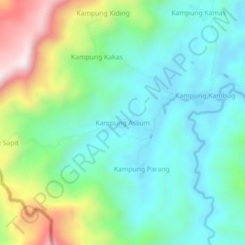 Carte topographique Kampung Assum, altitude, relief