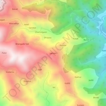 Carte topographique Jakhani, altitude, relief