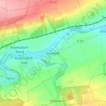 Carte topographique Denstedt, altitude, relief
