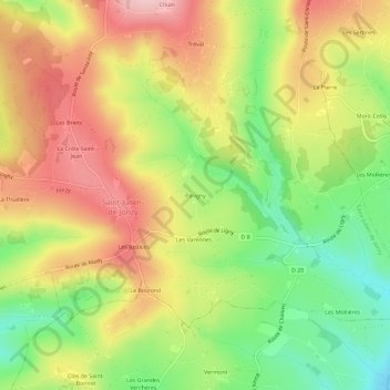 Carte topographique Parigny, altitude, relief