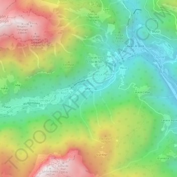 Carte topographique Sorarù, altitude, relief