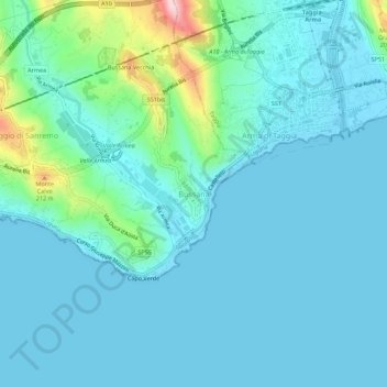 Carte topographique Bussana, altitude, relief