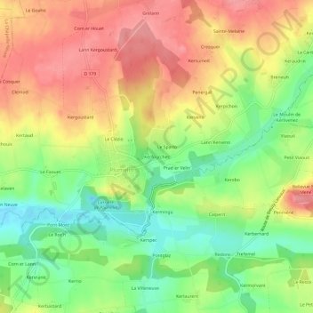 Carte topographique Kerfourchec, altitude, relief