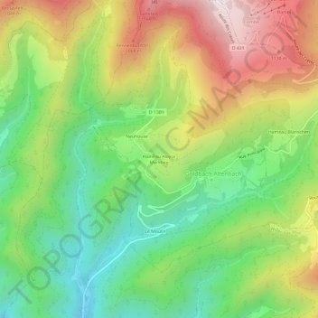 Carte topographique Hameau Aloyse Merkling, altitude, relief