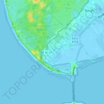 Carte topographique Westenschouwen, altitude, relief