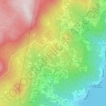 Carte topographique Guštići, altitude, relief