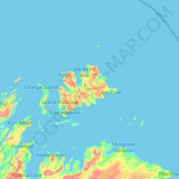 Carte topographique Fogo Island, altitude, relief