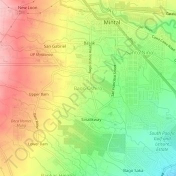 Carte topographique Bago Oshiro, altitude, relief