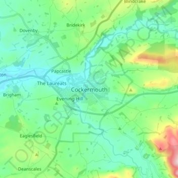 Carte topographique Cockermouth, altitude, relief