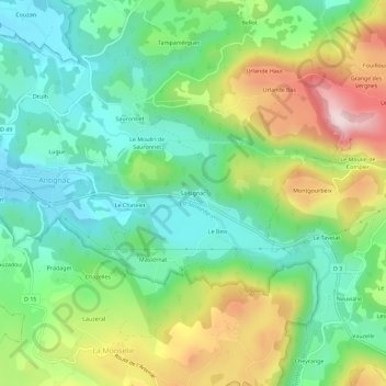 Carte topographique Salsignac, altitude, relief