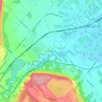 Carte topographique Milton Heights, altitude, relief