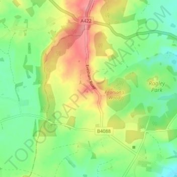 Carte topographique Weethley, altitude, relief