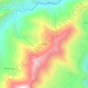 Carte topographique Omitlán, altitude, relief