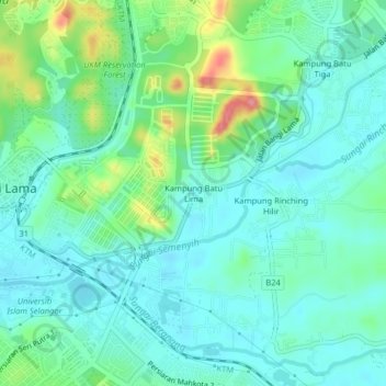 Carte topographique Kampung Batu Lima, altitude, relief