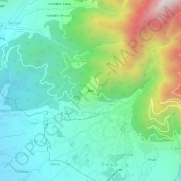 Carte topographique Bari, altitude, relief