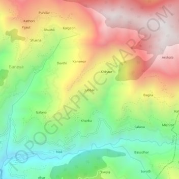 Carte topographique Jubbar, altitude, relief