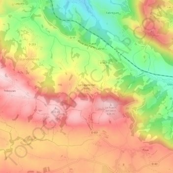 Carte topographique La Capelle Del Vern, altitude, relief