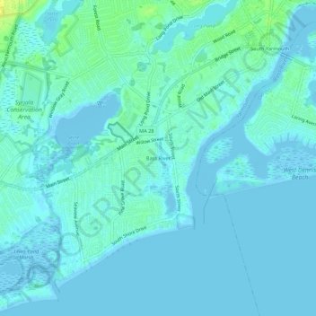 Carte topographique Bass River, altitude, relief