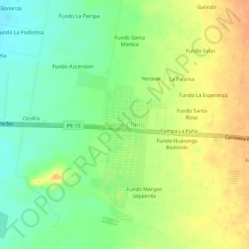 Carte topographique Barrio Chino, altitude, relief