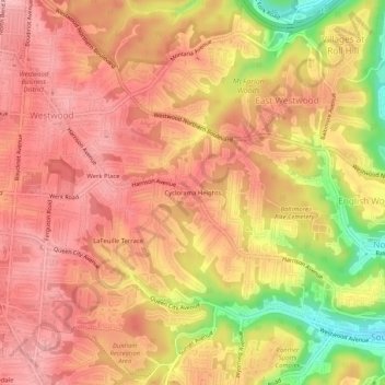 Carte topographique Cyclorama Heights, altitude, relief