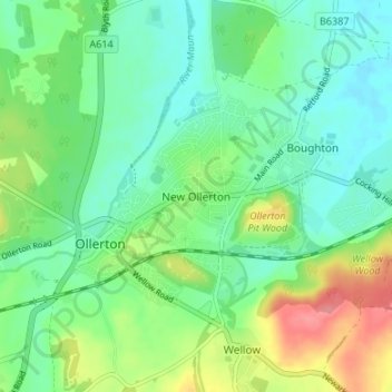 Carte topographique New Ollerton, altitude, relief
