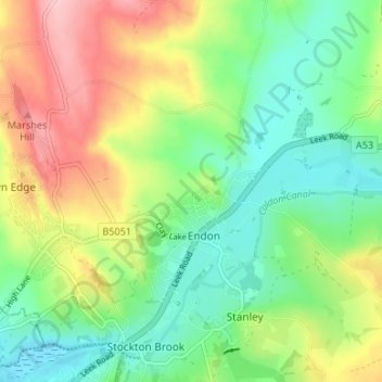 Carte topographique Endon Bank, altitude, relief