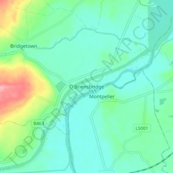 Carte topographique O’Briensbridge, altitude, relief