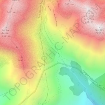 Carte topographique Vall de Barbaricia, altitude, relief