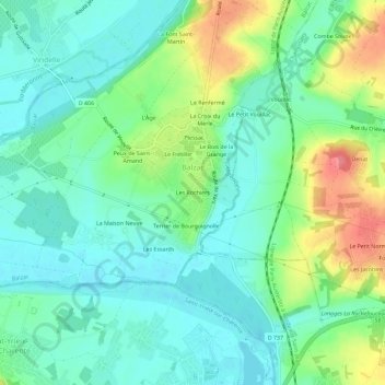 Carte topographique Les Rochiers, altitude, relief