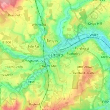 Carte topographique Hertford, altitude, relief